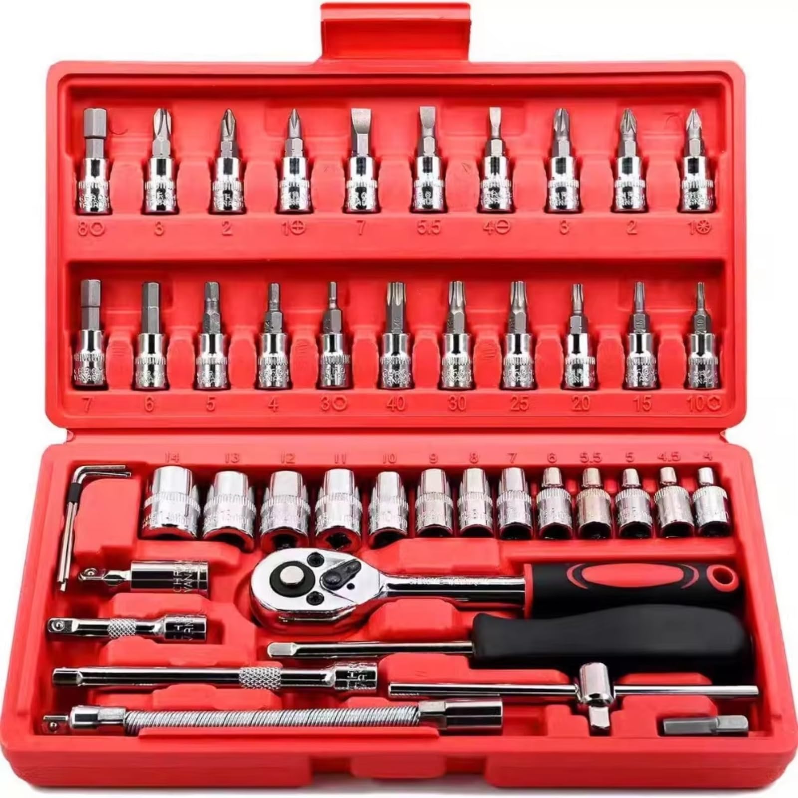 Kit d'outillage mécanique Clé À Cliquet Combinée Pour Réparation Et Entretien Automobile Boîte À Outils Kit De Réparation De Douilles Montées Sur Véhicule 46 Pièces