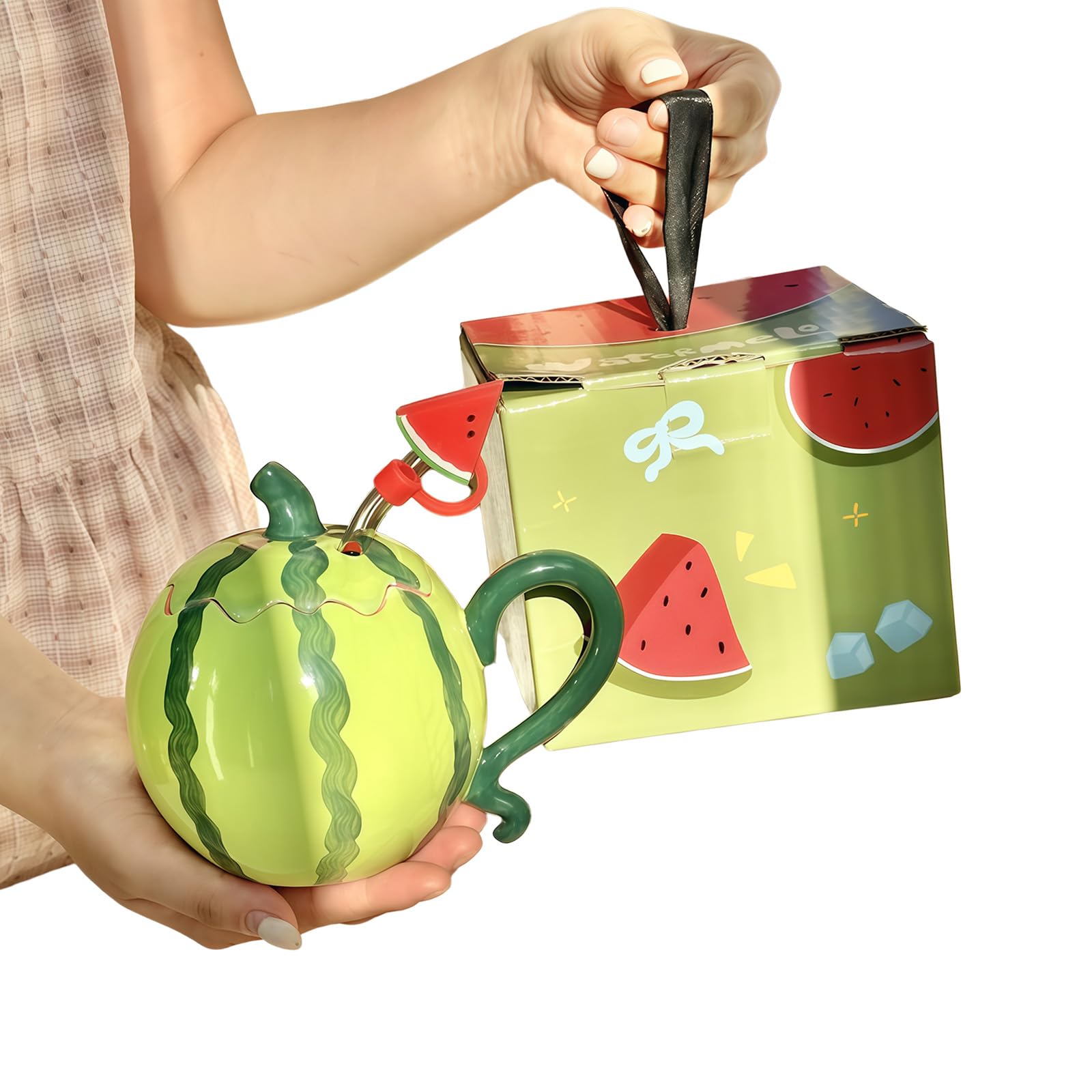 APGLSXY Creative Watermelon Pattern Ceramic Mug Cup with Accessories Novelty Coffee Mug for Special Day Surprises Ceramic Cup