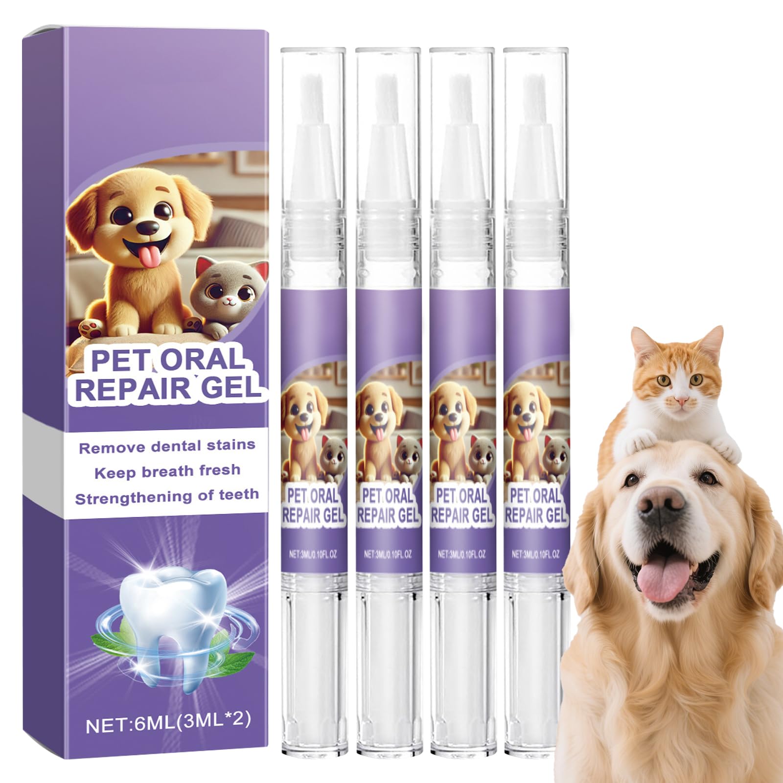 Cepillo Dientes Perro 4 Piezas Para el Cuidado Dental de Perros y Gatos, gel Para el Cuidado Bucal de Mascotas, Lápiz Limpiador Mascotas, Limpieza Dientes Perro