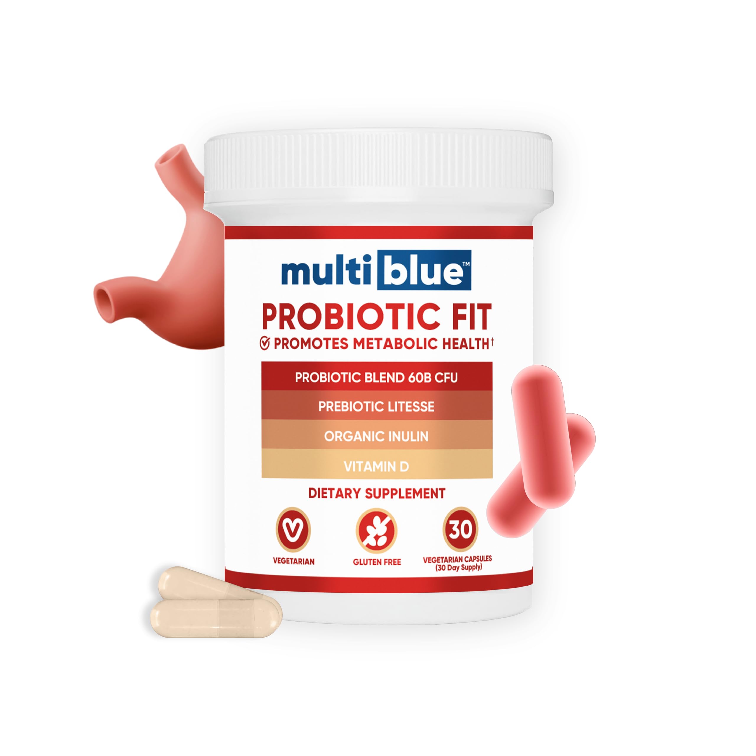 Probiotic Fit for Men & Women, Bifidobacterium Lactis B-420, Digestive & Gut Health, 60 Billion CFU, Prebiotic + Vitamin D3, 30 Cnt
