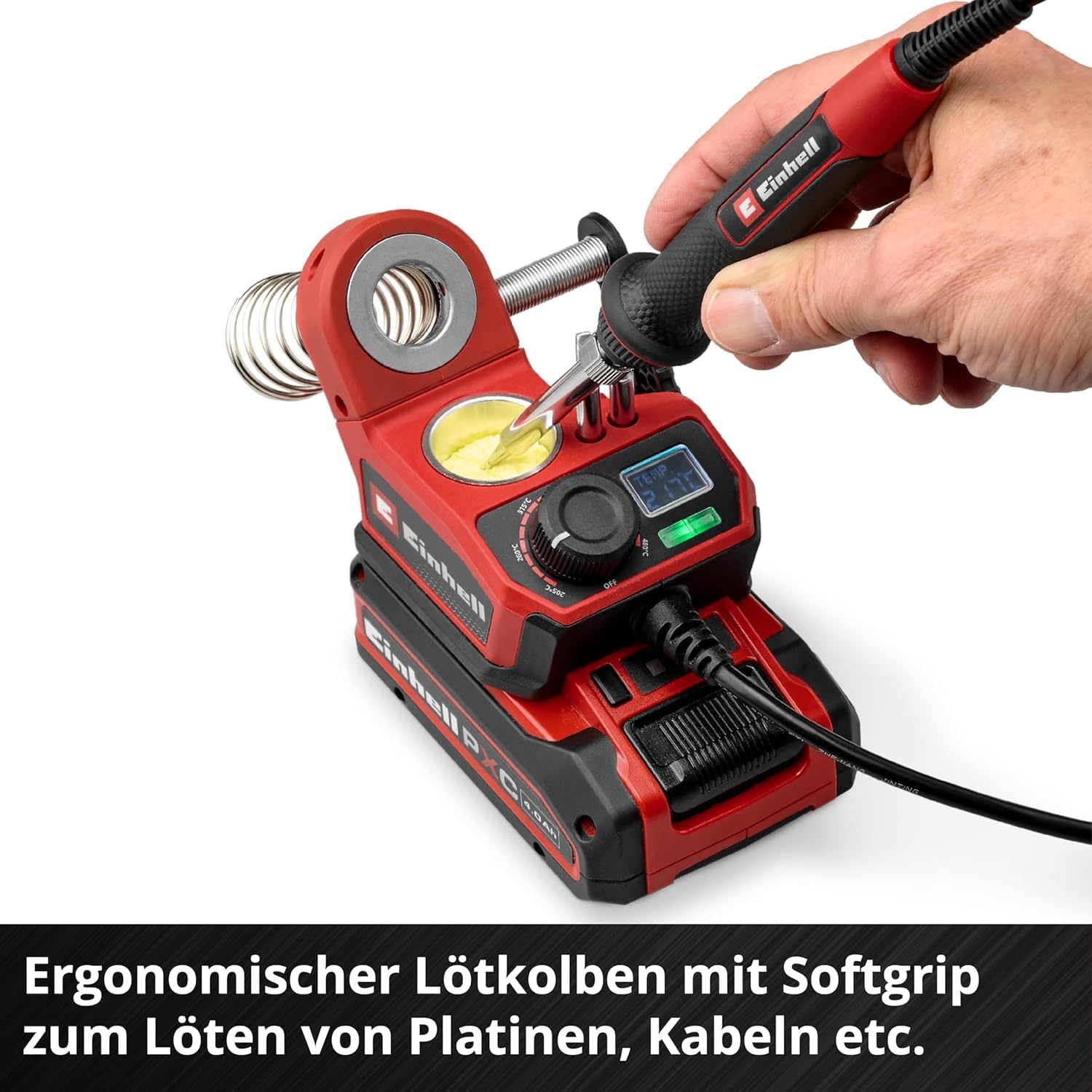 Einhell Akku-Lötkolben TE-SI 18/480 Li E - Solo Power X-Change (18 V, 200 °C - 480 °C, zum Weichlöten, LCD-Display, inkl. 2x Punktspitzen, 1x Flachspitze & Lötzinn)