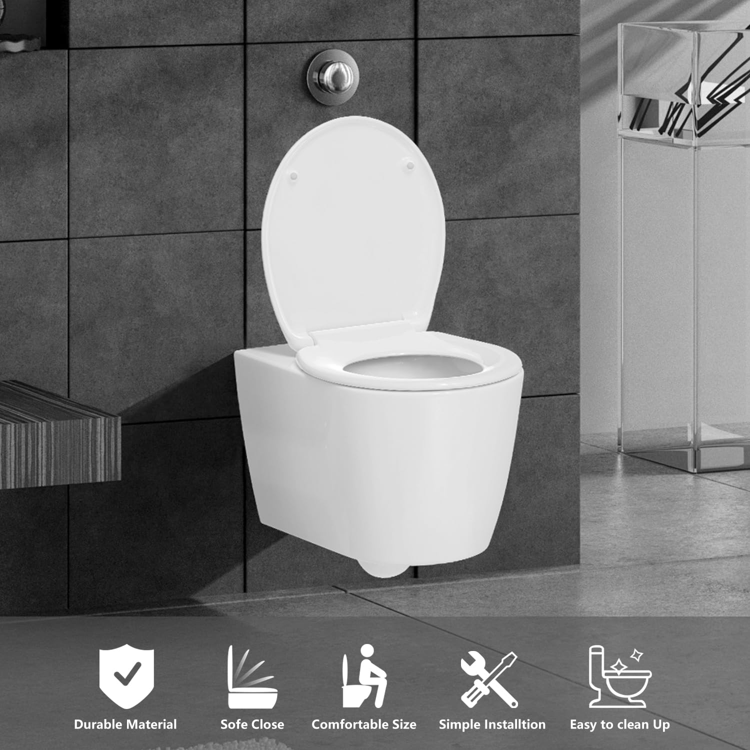 Deska sedesowa Duroplast w kształcie litery O, deska sedesowa z hamulcem opadającym, regulowany zawias, szybkie zdejmowanie jednym przyciskiem, biała
