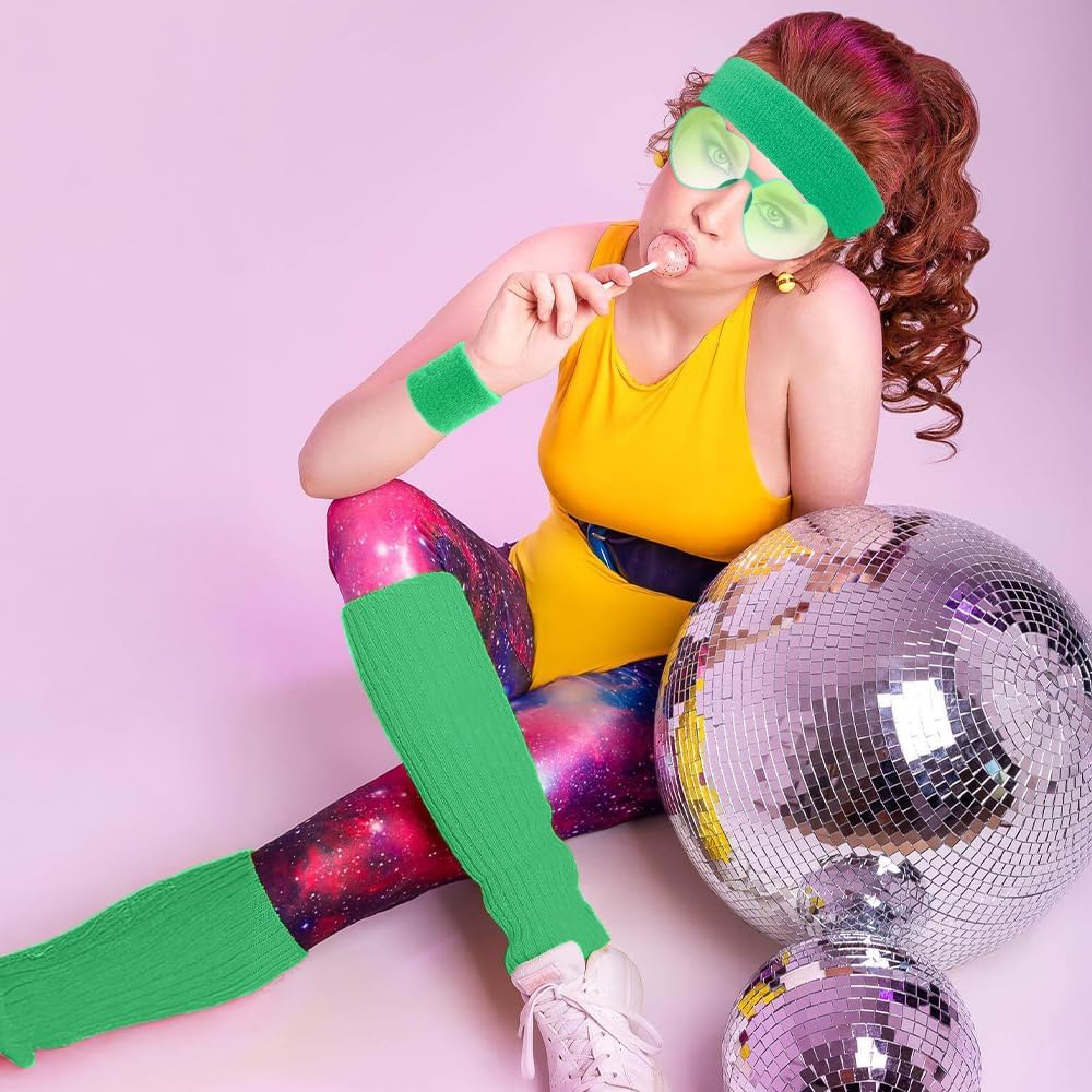 80s Workout Outfit for Women Neon Leg Warmers Headband Wristbands Holographic Fanny Pack Sunglasses for Yoga Running - Image 6