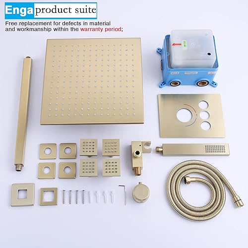 Miniatura 48 de Enga Sistema de chorros de ducha termostáticos (puede utilizar todas las funciones a la vez), cabezal de ducha LED de lluvia de 12 pulgadas montado