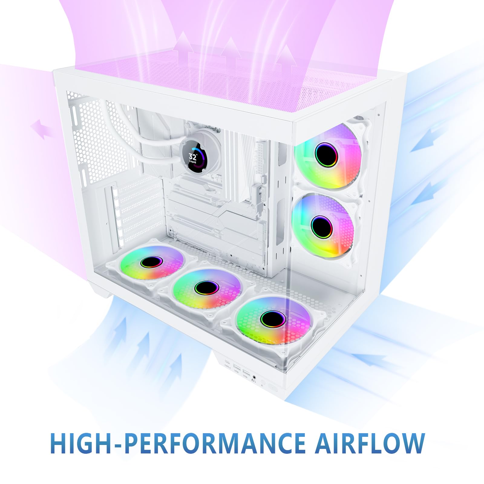 Snapklik.com : SevenHero ATX PC Case, 5 ARGB Fans, Type-C Port, 270 ...