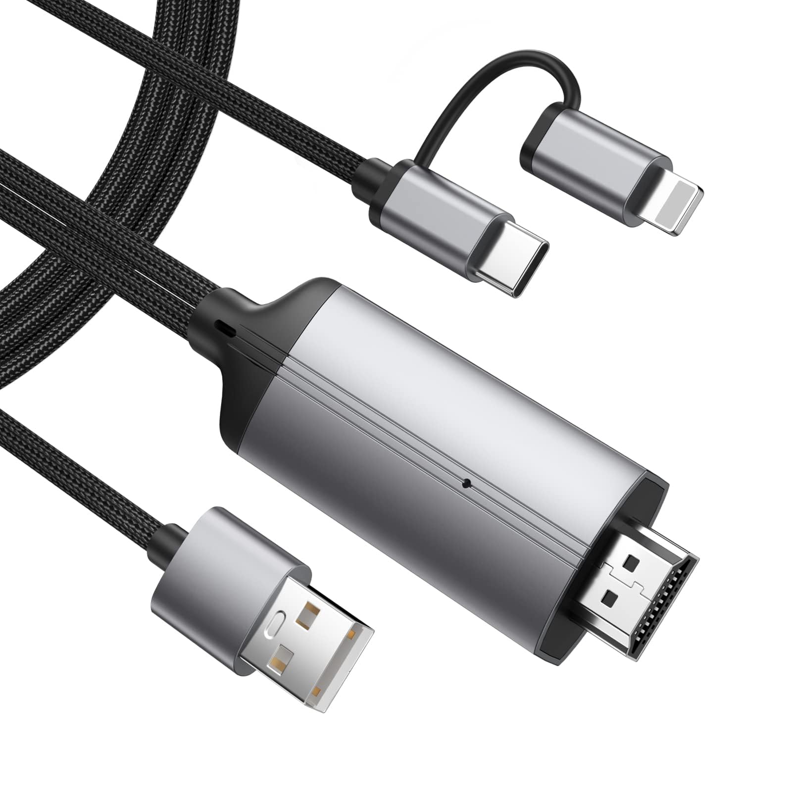 Azonee 2-in-1 Lightning to HDMI Adapter for iPhone & Android, USB C to HDMI Cable, Type C to HDMI Cord, for Sync Screen Connector Directly Connect on HDTV/Monitor/Projector - (2 m)