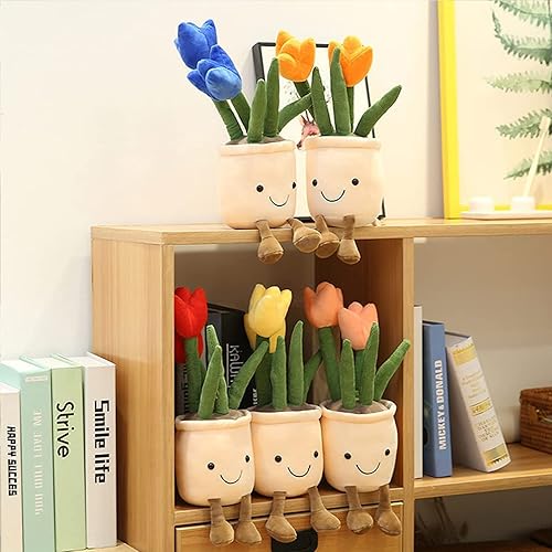 Miniatura 5 de Evlooe 3 piezas de suculentas y tulipanes, lindos peluches de suculentas, muñeca de peluche de plantas en maceta, regalos de suculentas de felpa