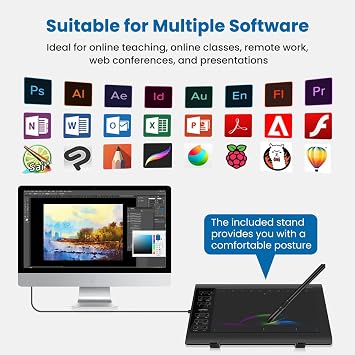 Graphics Drawing Tablet, 106 Inch Large Active Area with Battery-Free Stylus, 8192 Levels of Pen Pressure and 12 Hot Keys, Compatible with PC/Mac/Android for Painting, Design & Online Teaching