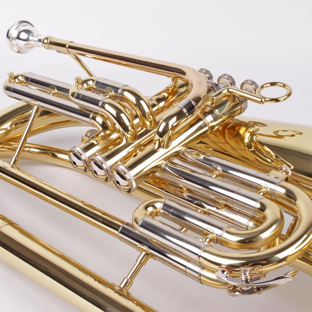 Marching Bariton in Bb, Basstrompete, Goldmessing Mundrohr Edelstahl Ventile