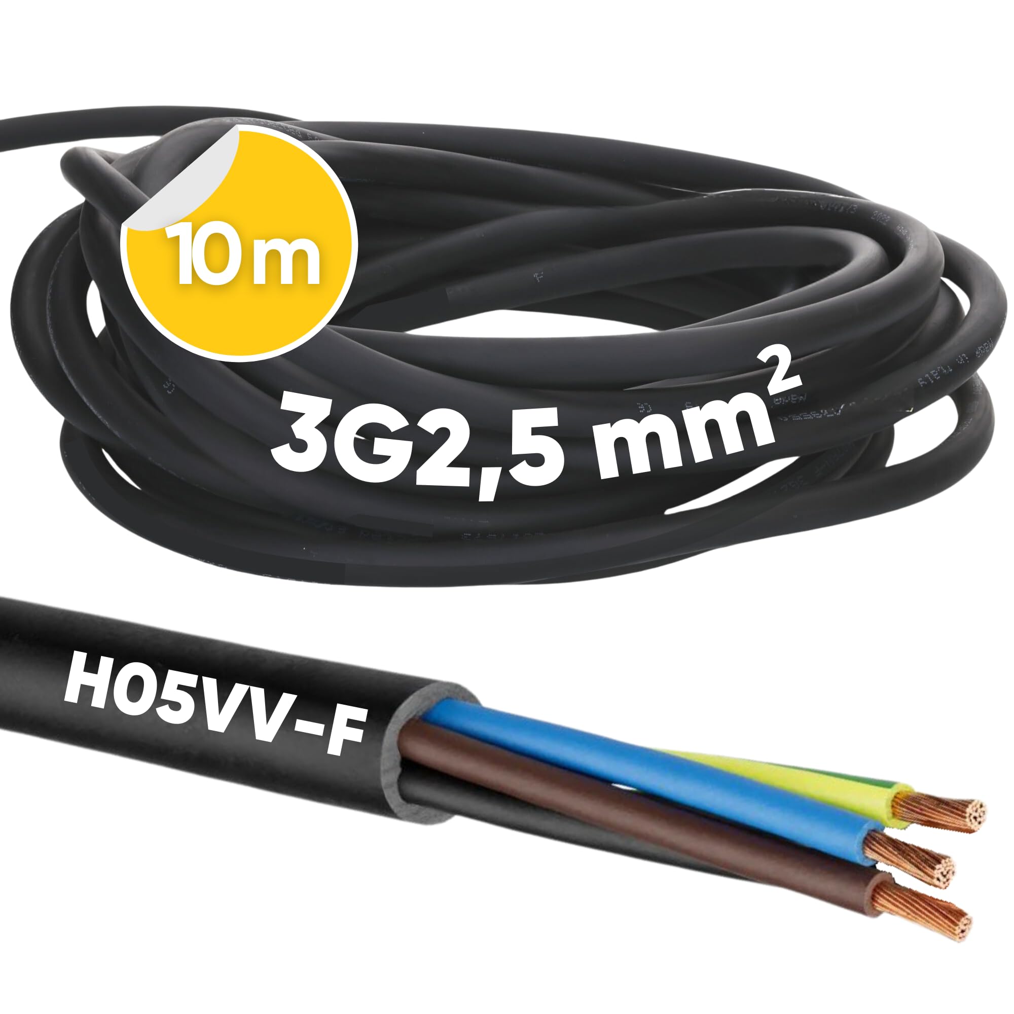 Cable Manguera 3x1.5 Cable De Manguera H05VV-F 3x1,5 Mm² Negro