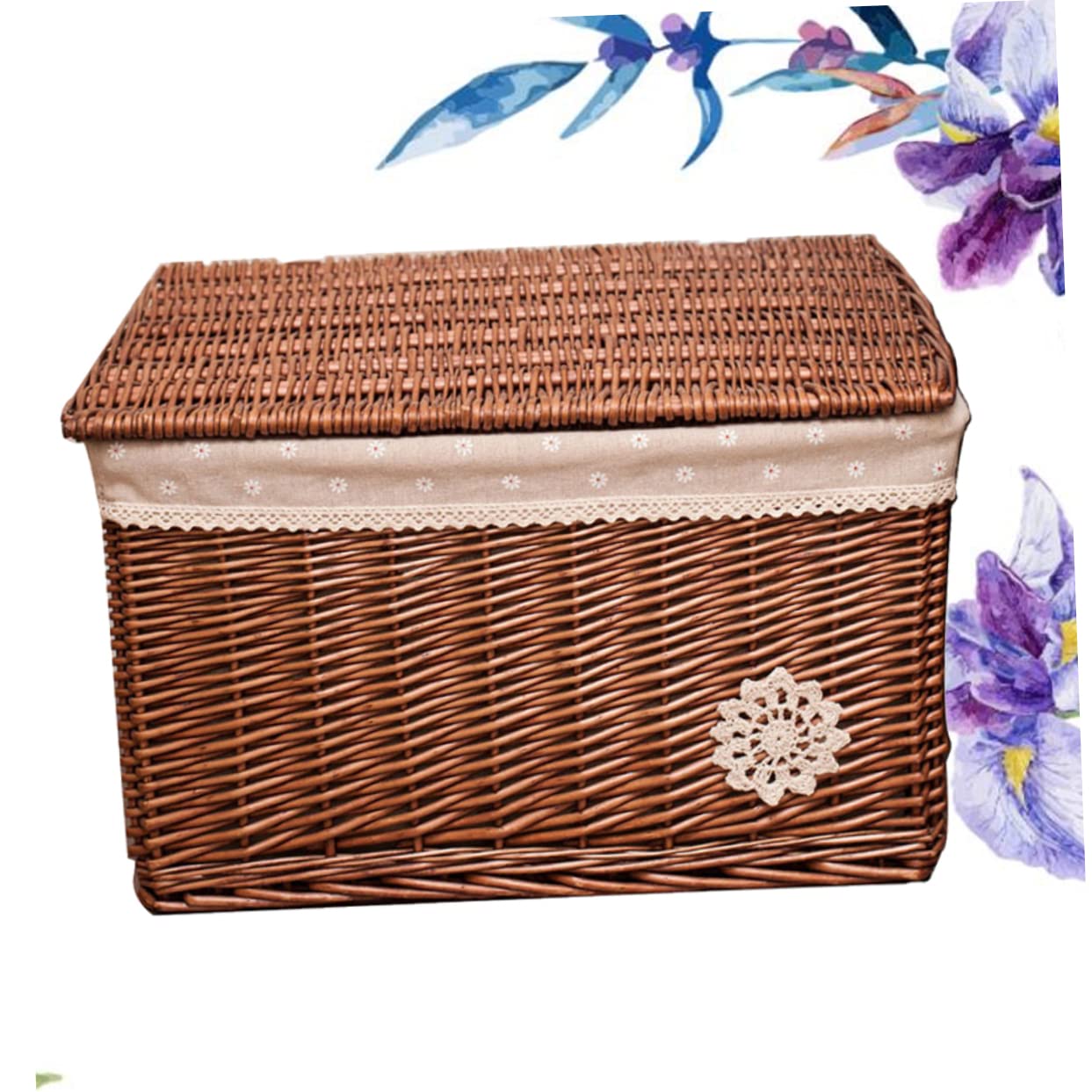 Scatola Portaoggetti in Vimini con Coperchio, Cestino Intrecciato | Cestino in Rattan con Coperchio, Soluzione Multiuso per Riordino, per Camera da Letto e Scrivania