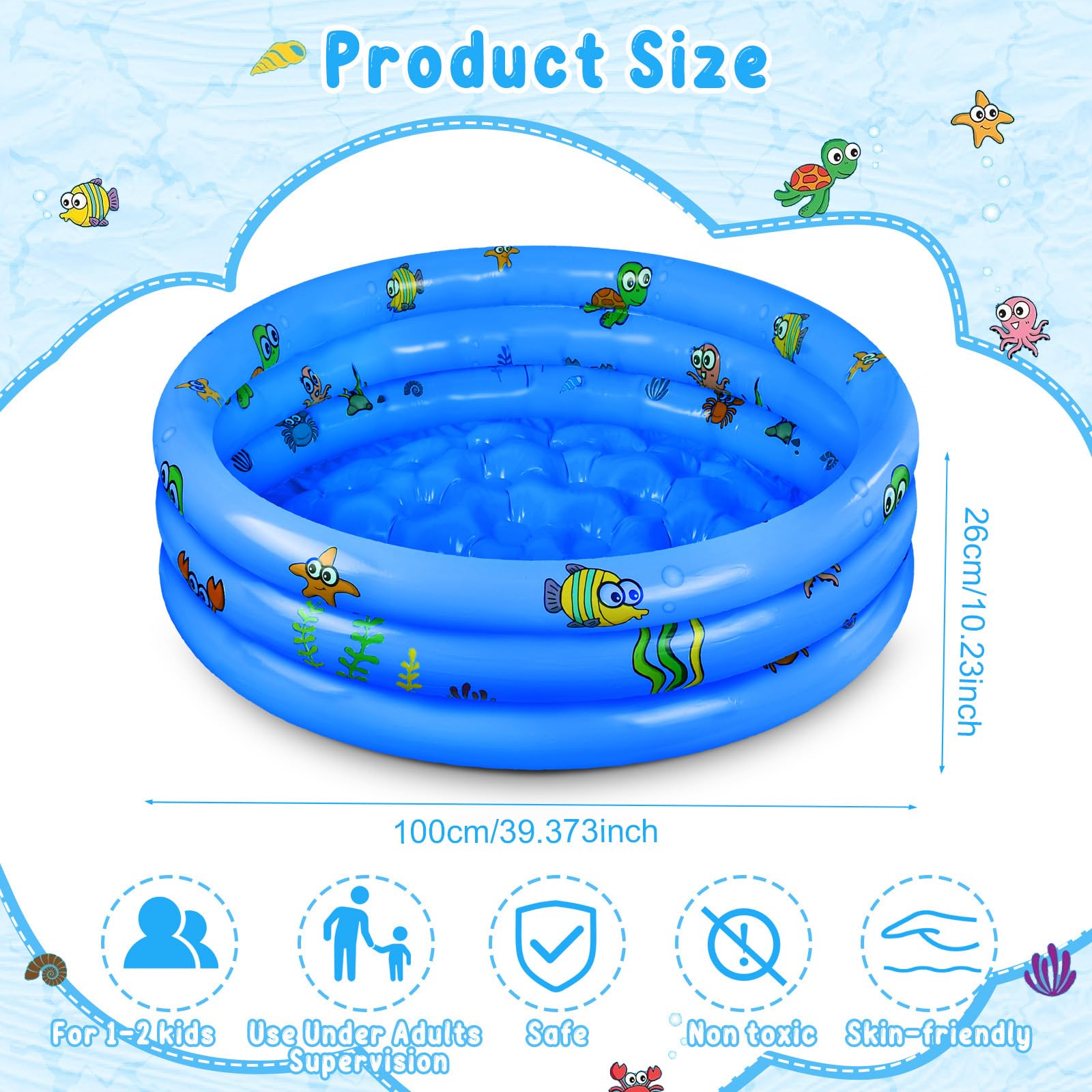 Piscina Hinchable Infantil ø 100 cm, Piscina Inflable, Piscina Hinchable, Piscina para Jardín Trasero Interior