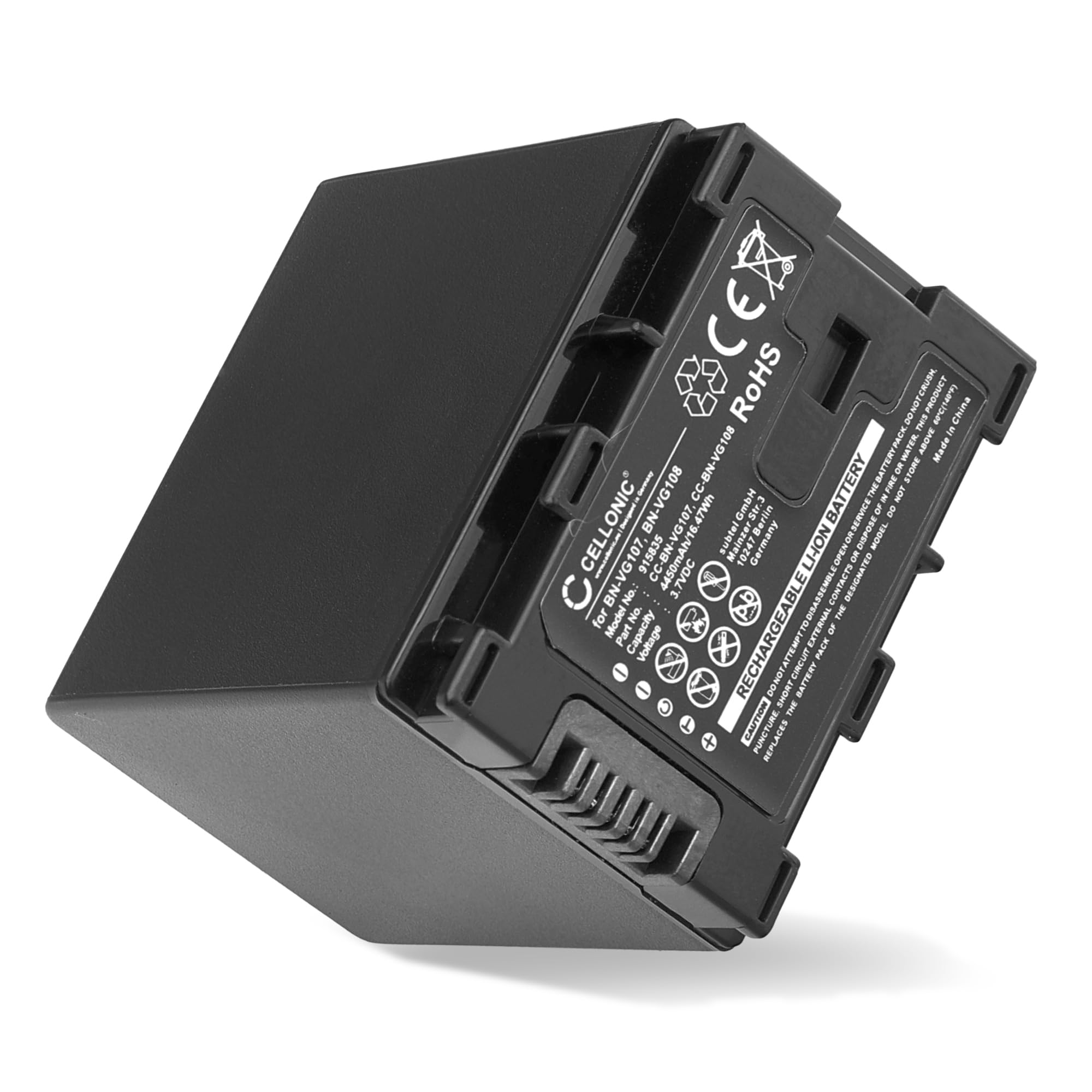 CELLONIC 1x Batteria compatibile con JVC BN-VG114, GZ-HM430, GZ-HM655 | 1x, (4450mAh-3.7V-Ioni di Litio), Fotocamera Batteria per JVC BN-VG114, GZ-HM430, GZ-HM655, BN-VG107