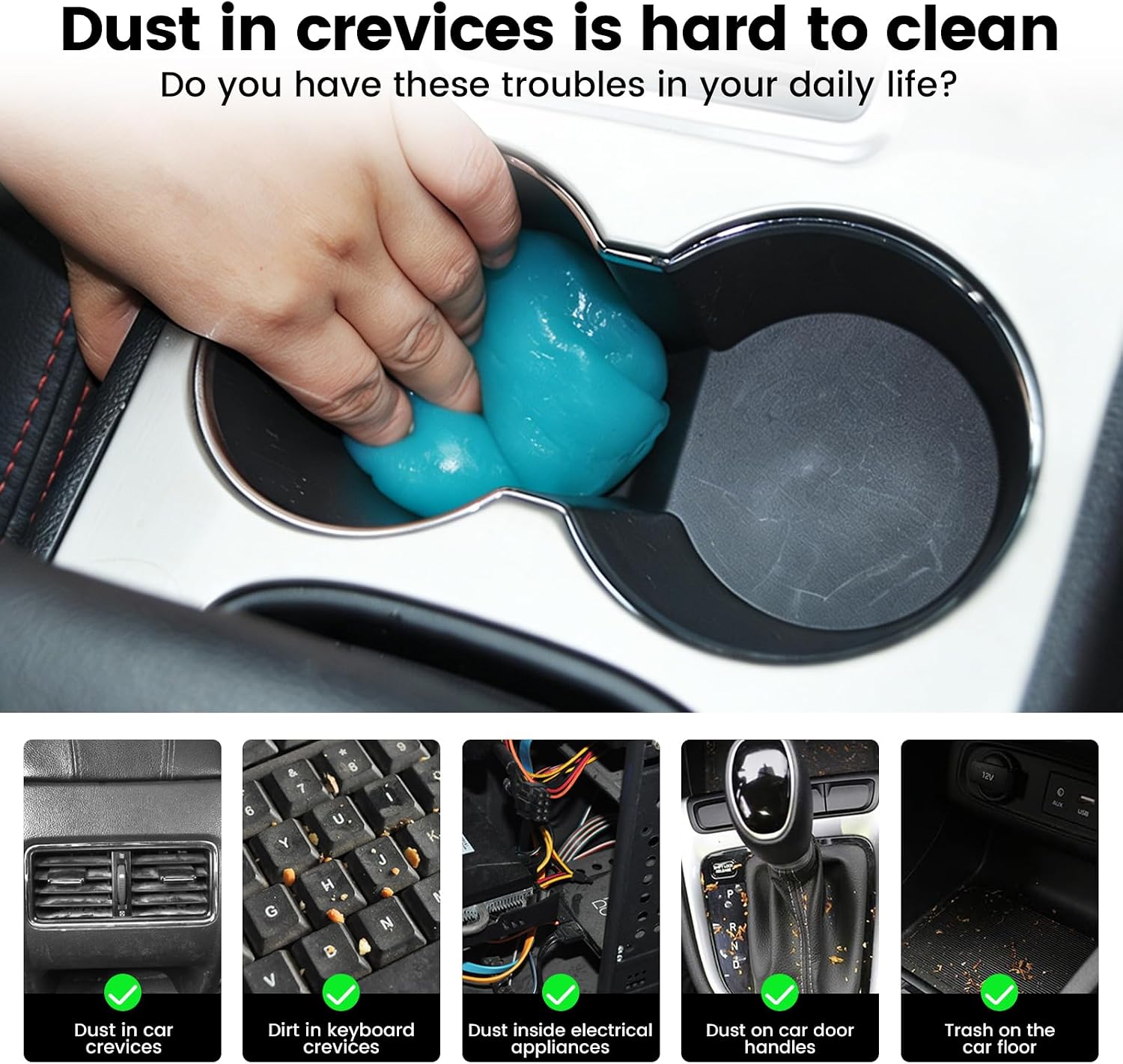 Car Cleaning Gel Putty Reusable, Universal Car Interior Cleaner Slime, Perfect Cleaning Kit Supplies, Auto Detailing Tools Accessories, Dust Remover Gifts for Men Women Blue