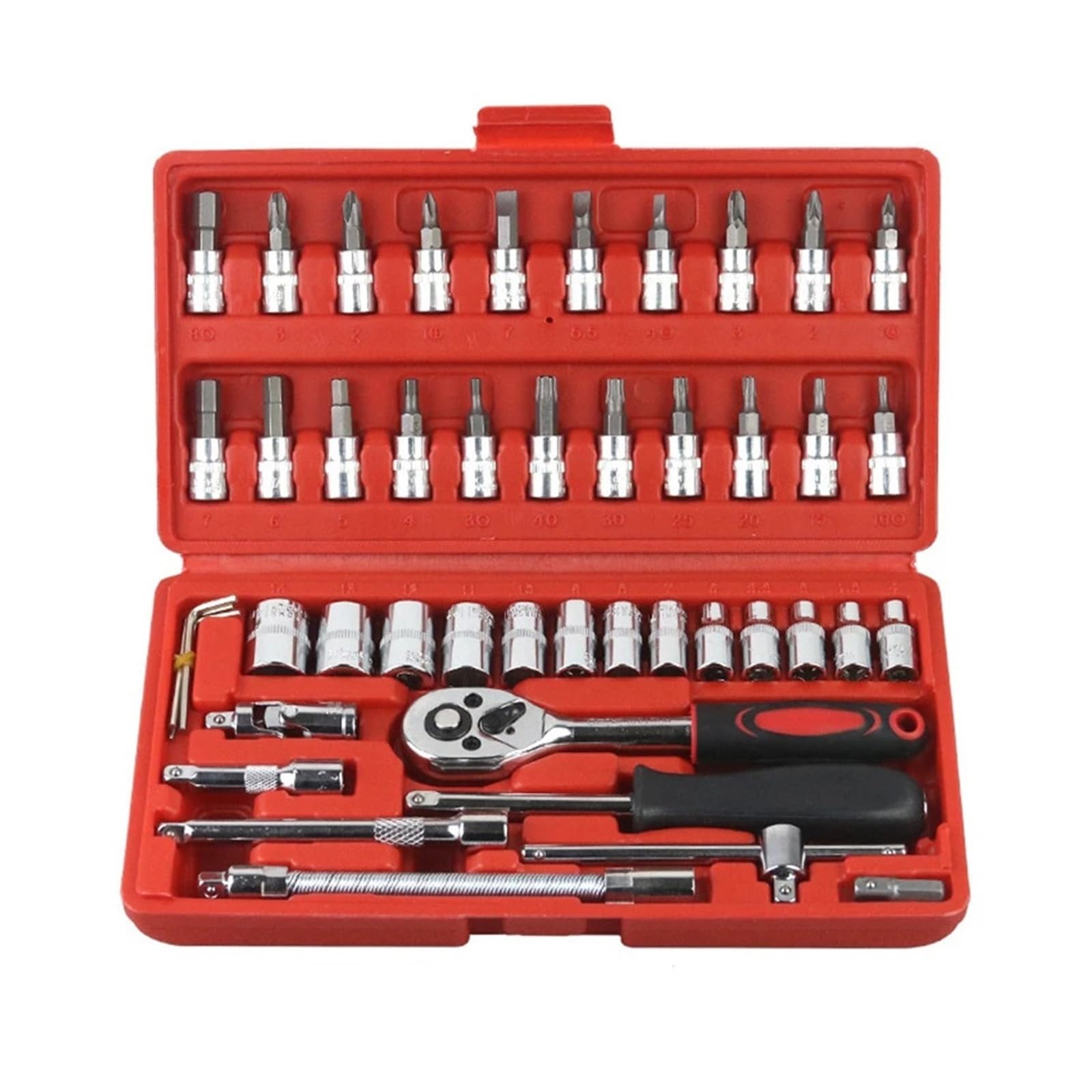 Juego De 46 Herramientas Manuales Portátiles For Reparación Automóviles 1/4", Llave Impacto, Llaves Tubo Pequeñas