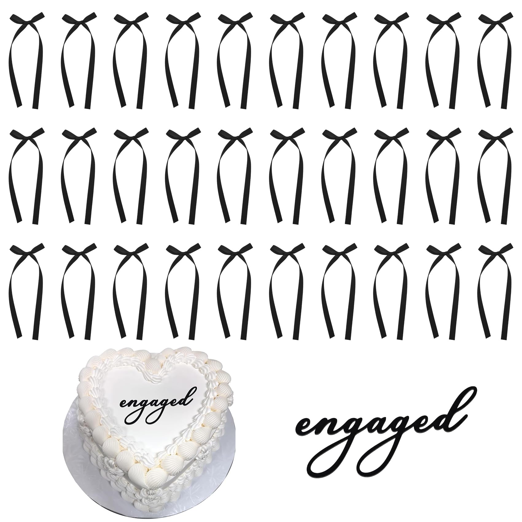 motmucot 31 Piece Black Engaged Cake Decoration Set