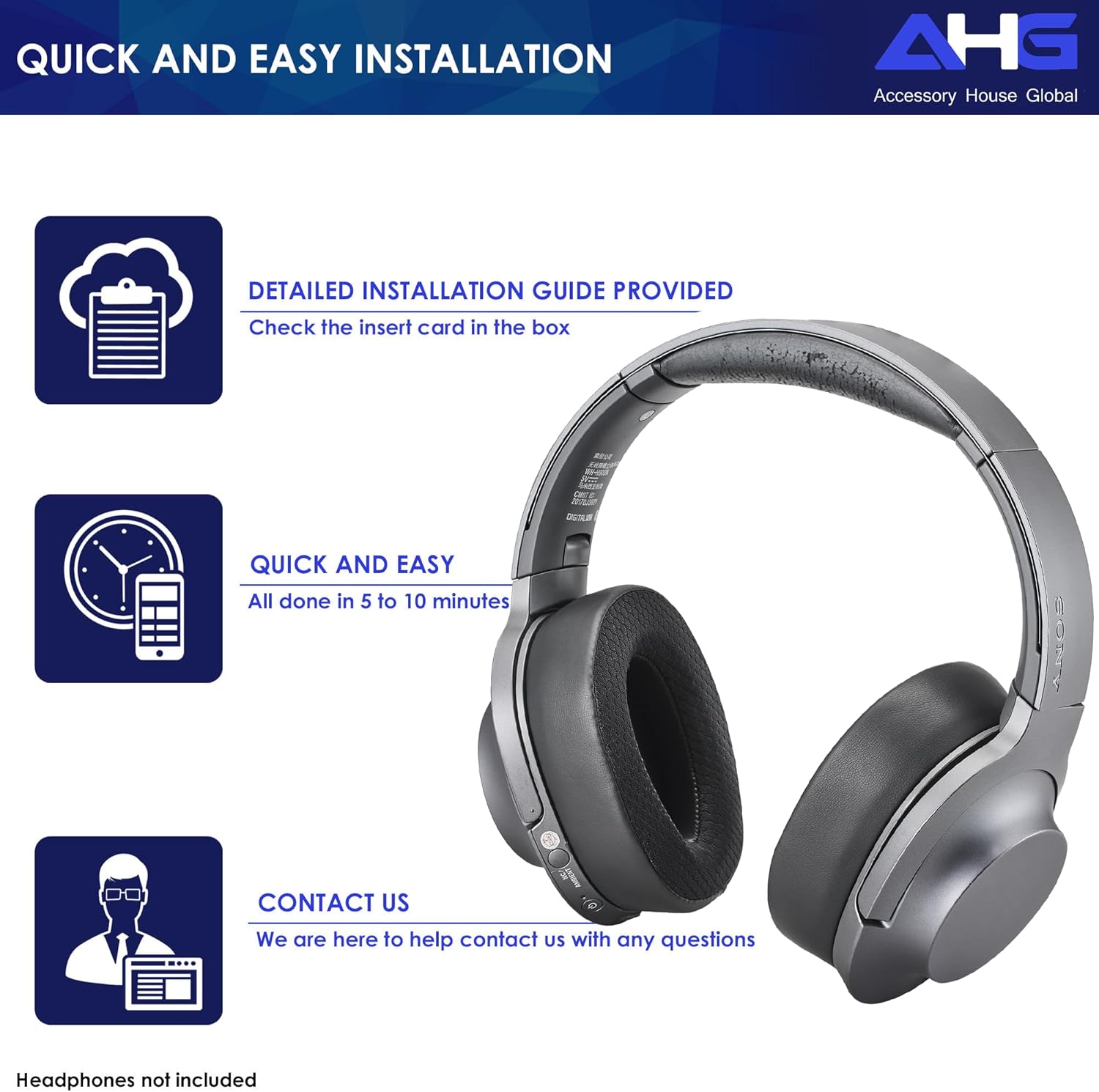 AHG Accessory House Global Cool Gel Replacement WH-H900N Ear Pads/MDR-100ABN Ear Cushions. Compatible with Sony WH-H900N & MDR-100ABN Headphones (Black). Cooling Gel | Easy DIY Fit | Extra Thick