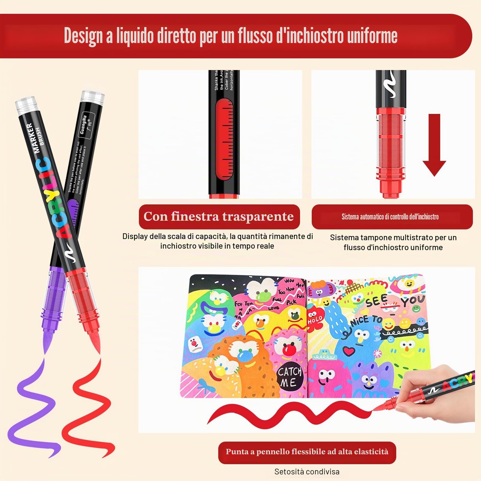 pennarelli acrilici, 240 colori pennarelli con punta di pennello flessibile, liquido diretto acrylic marker per pittura su roccia, ceramica, legno, vetro