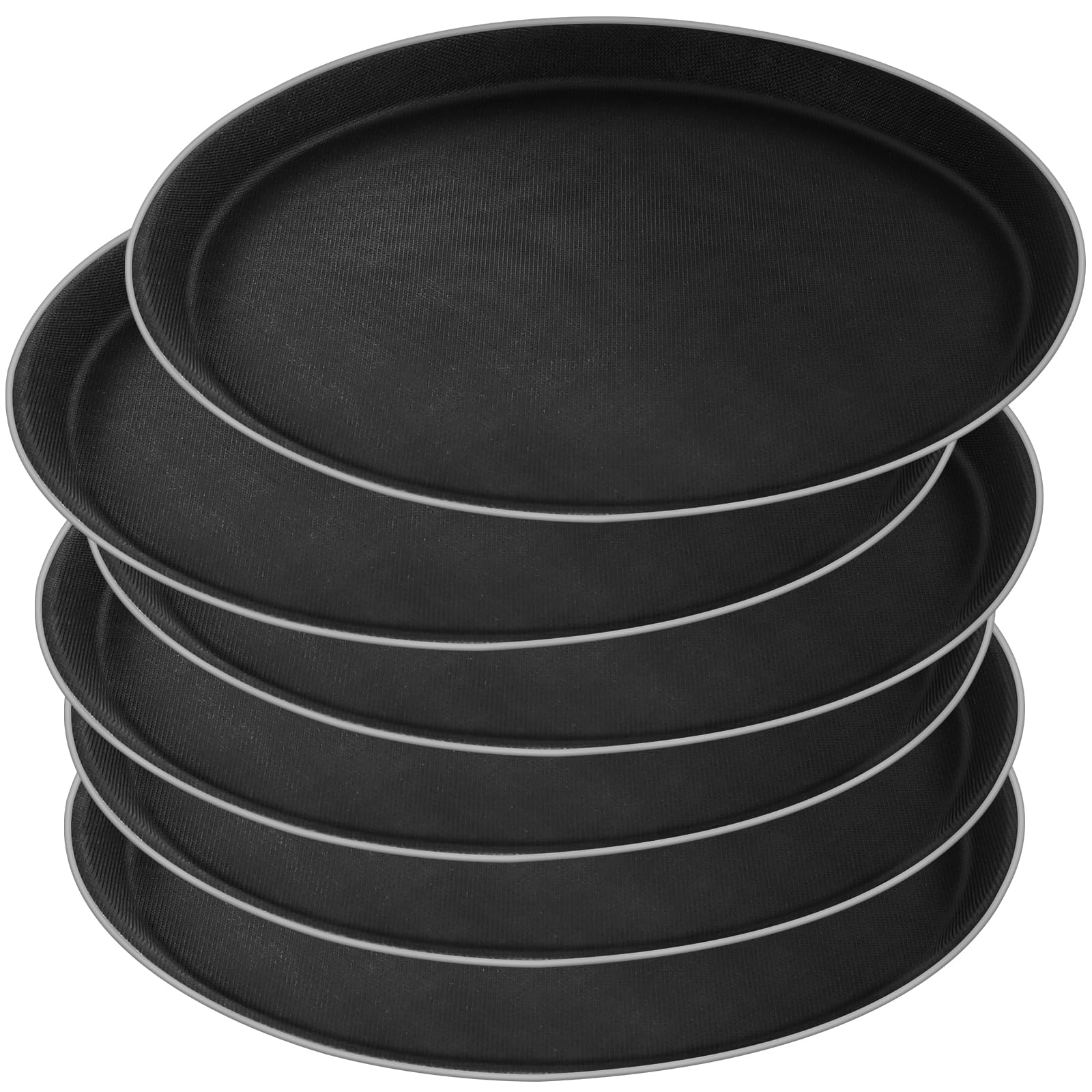 6Pcs Round Serving Trays, Non-Slip Plastic Bar Drink Trays, 28cm(Black)