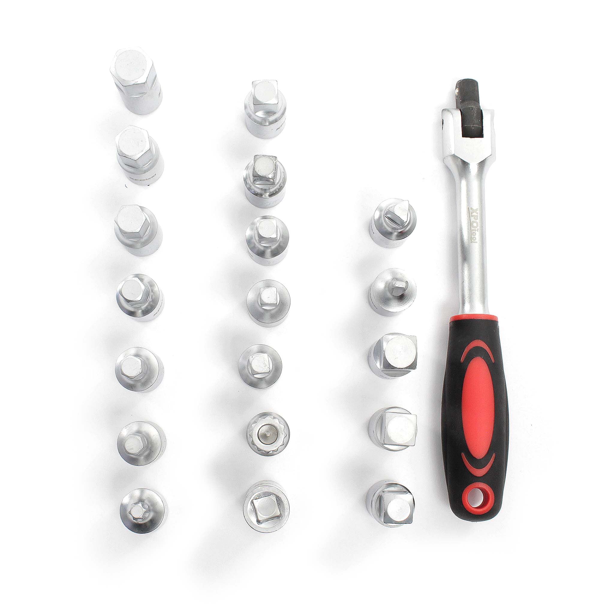 XPOtool Set Clés de vidange 18 pièces Cliquet 3/8" Vis Adaptateur Embout Entretien Huile Automobile
