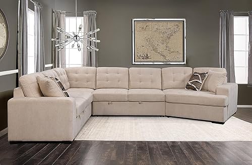 Miniatura 5 de Sofá modular de gran tamaño en forma de U de 149 pulgadas de ancho con cama extraíble y diván extra ancho, sofá y sofá convertible tapizado capitoné