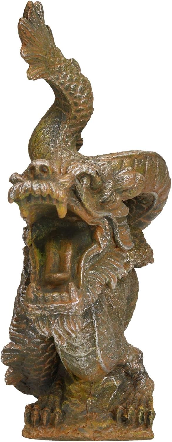 Aquatic Aquarium Decor Aged Golden Dragon Medium Fish Tank Ornament 7.5 x15 x19.5cm