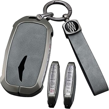 ontto Car Key Fob Cover Key Case Fit for Genesis GV60 GV70 GV80 GV90 G70 G80 G90 2026 2025 2024 2023 2022 2021,Metal and PVC Key Skin with Keychain,Antiscratched and Protective,Grey