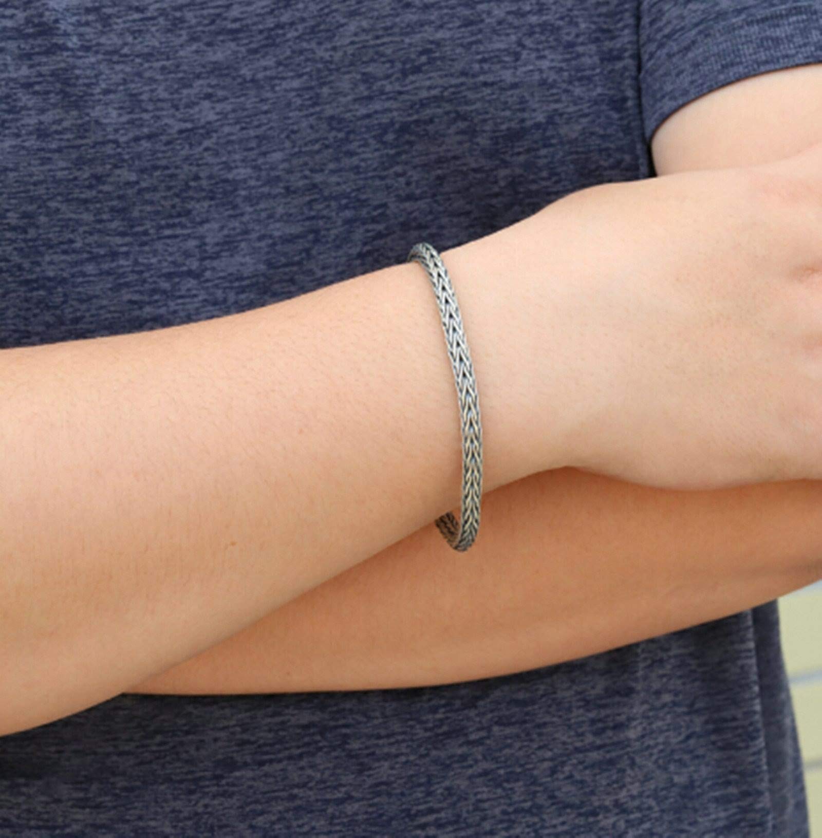 AMDXD 925 Sterling Silber Armband für Herren Weißenkette Herrenarmband Surferarmband Silber
