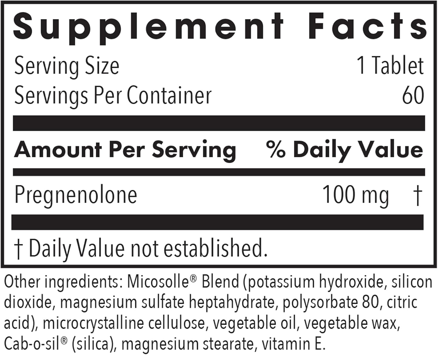 Allergy Research Group ARG Pregnenolone 100 mg - Micronized Hormone Precursor Support - Highly Bioavailable - Hypoallergenic - 60 Servings - 60 Scored Tablets