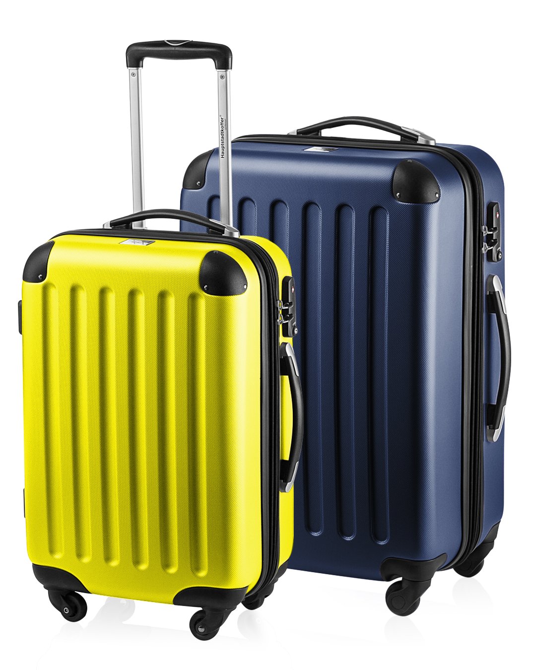 HAUPTSTADTKOFFER - Spree - Set di 2 Valigie Trolley rigido con estensione, ABS, TSA, 4 ruote, 55/65 cm, Giallo-blu scuro