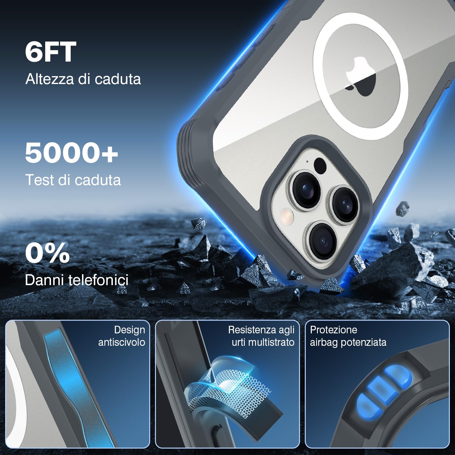 CENHUFO Magnetica Privacy Cover iPhone 16 Pro, Compatibile con Magsafe Integrata Vetro Temperato Anti Spia Schermo e Protezione Fotocamera Custodia Antiurto 360 Gradi Rugged Doppia Faccia Case -Grigio