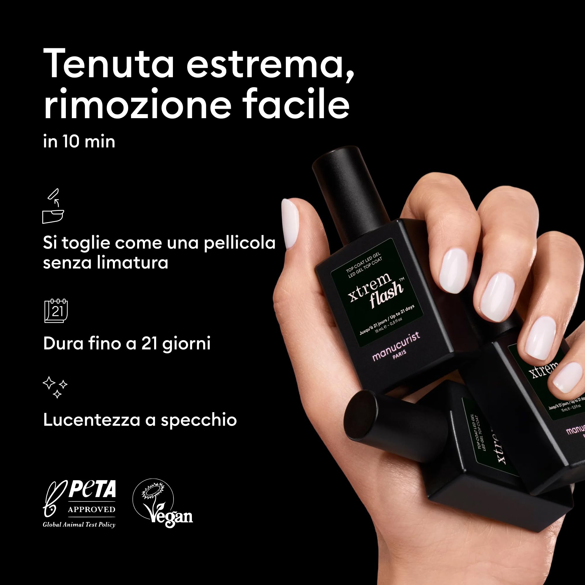 Manucurist - Nuovo Top Coat Xtrem Flash™ Gel Unghie - Top Coat Semipermanente per Smalto Semipermanente Unghie - Tenuta Fino a 21 Giorni - Vegan - Made in France