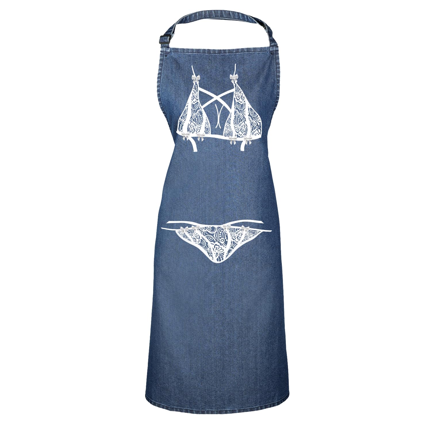 SMARTYPANTS White Lace Lingerie Denim Apron | Naughty & Humorous Gag Gift for Adults | Funny Novelty Cooking Apron for Parties, BBQ & Couples | Adjustable & Durable