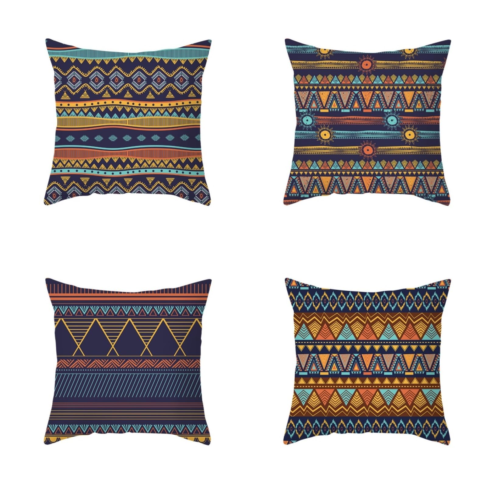 Pillow Cases 4 Pack Bohemian Print Cushion Covers Soft Linen Cushions with Covers Included Washable Sofa Cushions with Invisible Zip Pillowcase Breathable Pillow Cover 60x60 Cushion Cover