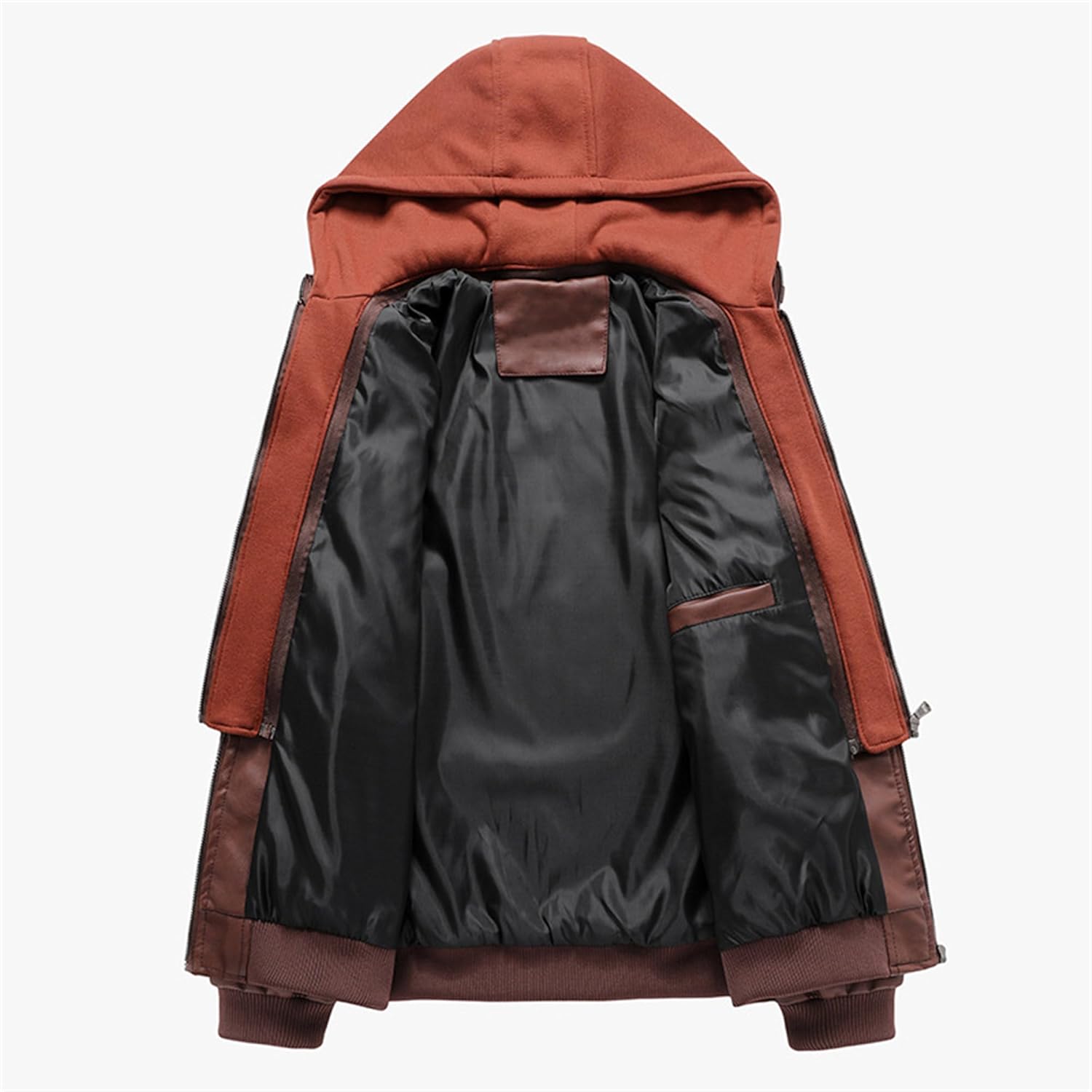 JEsilunmaMY Men's Winter Leather Jacket with Detachable Hood Casual Motorcycle Bomber Jackets Windproof Moto Biker Coat