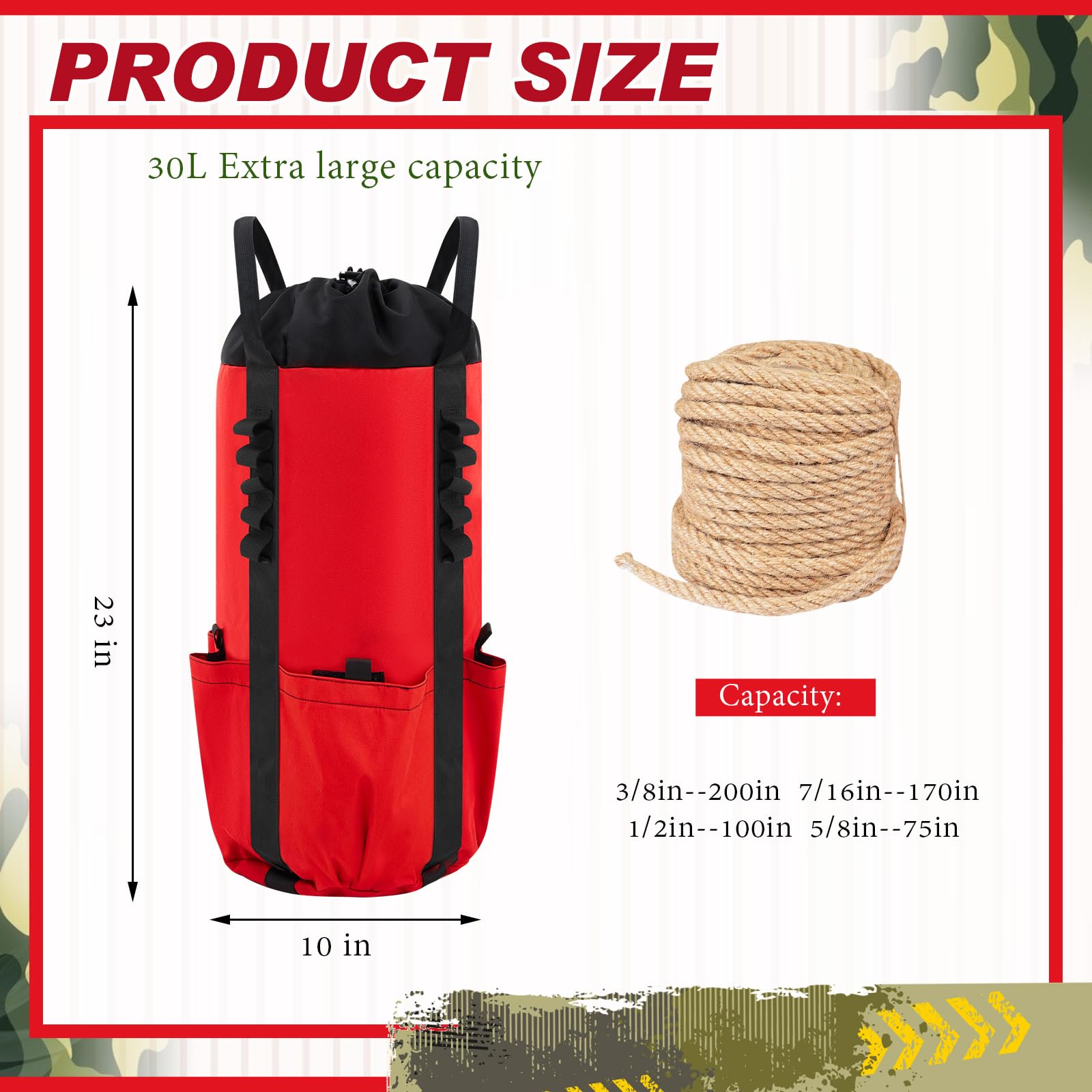 Aufbewahrungstasche für Baumpfleger, 30 l, Baumkletterseil, Arboristen-Ausrüstung, Eimer, Rucksack, wasserdichte Tasche, großes Fassungsvermögen, mit seitlichen Aufbewahrungstaschen, robuste