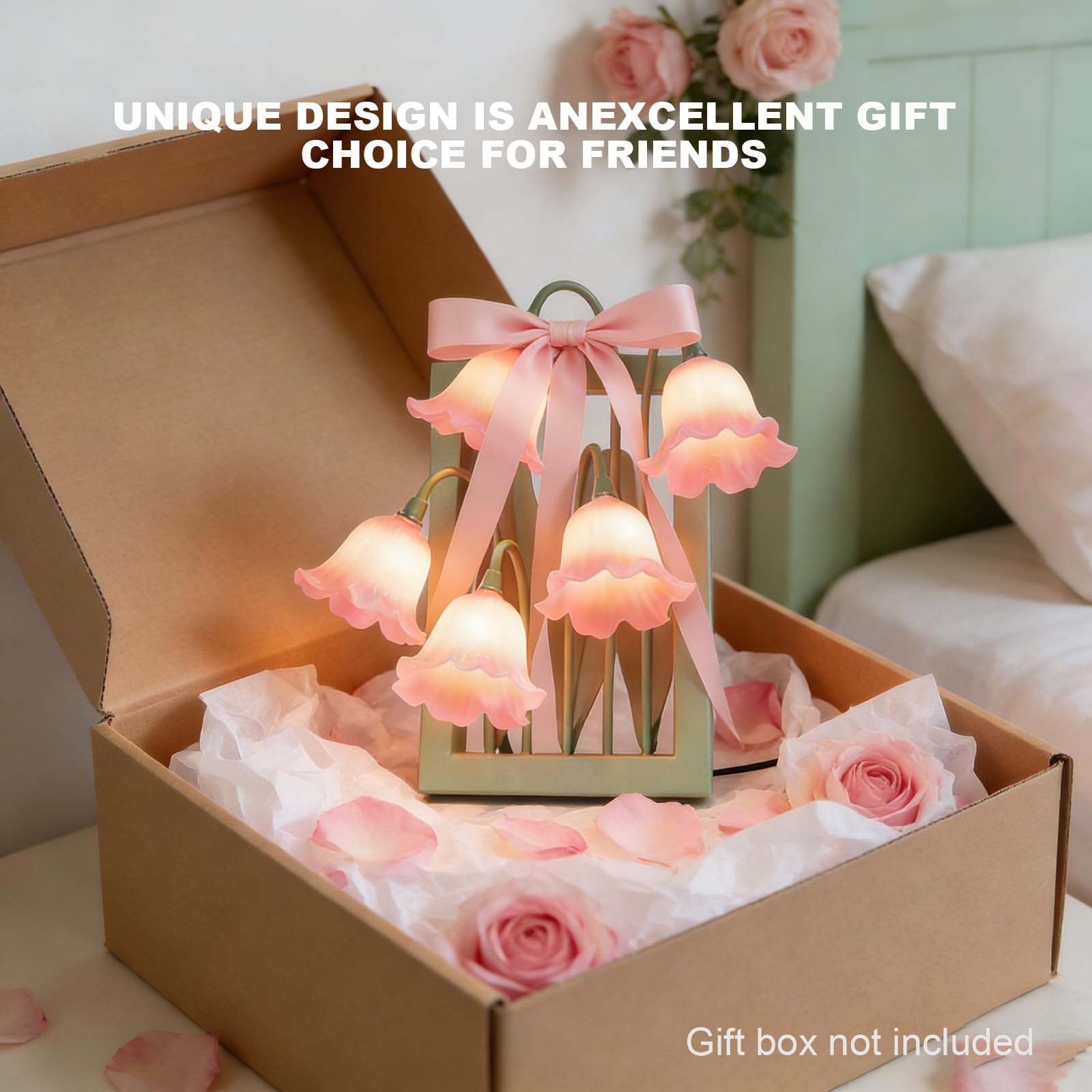 Kwiatowa lampa stołowa, 5 lampek nocnych z konwalią, 3 kolory, temperatura, kawaii, lampka nocna, ramka na zdjęcia, lampa biurkowa, lampka do czytania do sypialni, salonu, oświetlenie otoczenia