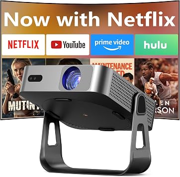 Native 1080P & Now with Netflix Thinnest 1.81" Smart Mini Projector with WiFi and Bluetooth, Auto Focus & Keystone Portable Outdoor Projector, VOPLLS 4K Home Movie Projector Lens