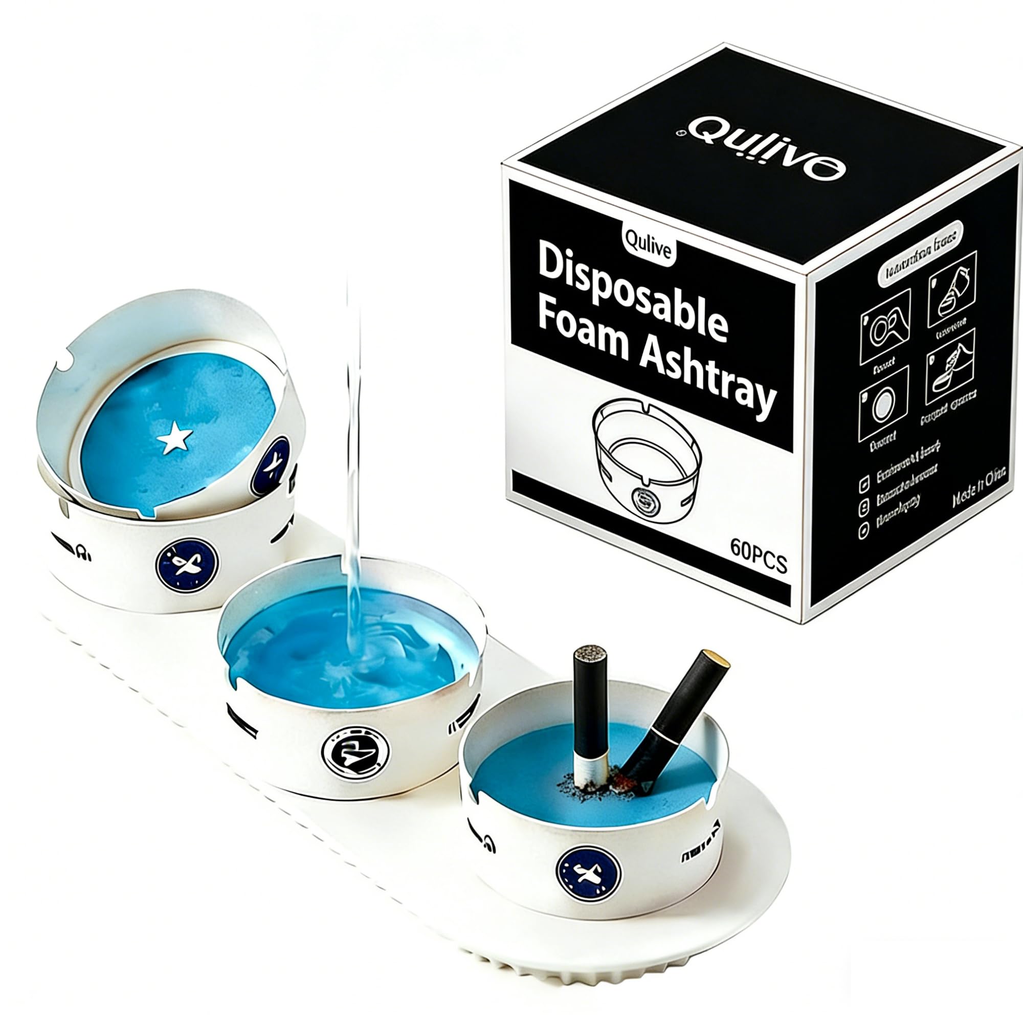 Disposable Ashtrays for Cigarettes 60 Pack, Portable Outdoor Car Ashtray for Party & Gathering, Water Activated Gel, Odor Control Mess-Free Ash Tray for Home Office Camping-picture-21