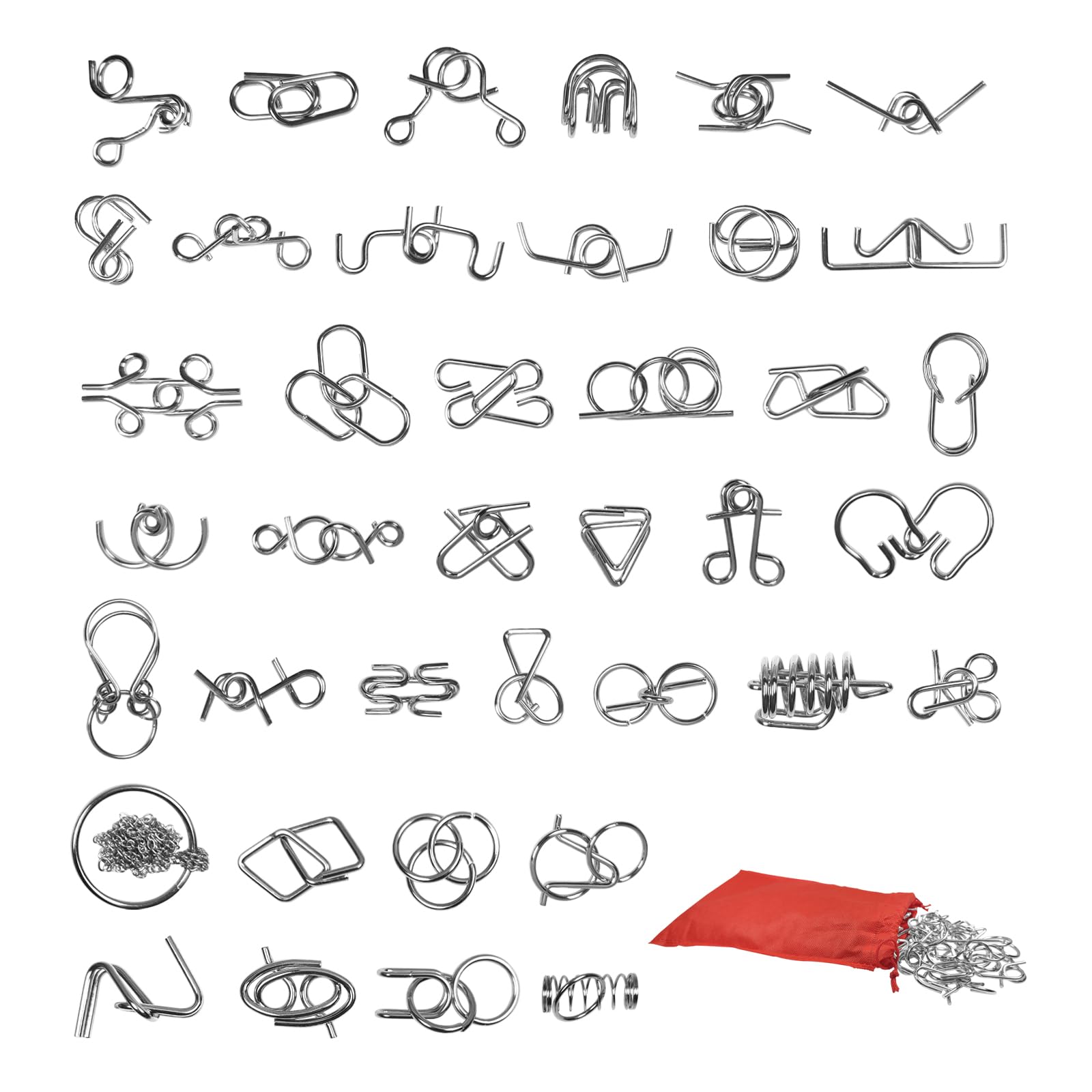 GEMLORD Metal Brain Teaser Puzzles Set of 40 with Pouch, Steel IQ Puzzle Games Physics Mind Metal Puzzles