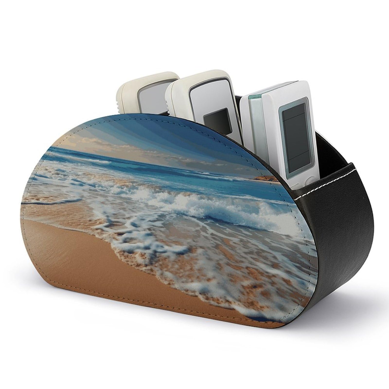 FekiLoot - Beach Remote Control Holder with 5 Compartments, Remote Organizer for Table, TV, Storage Box/Tray for Media Controllers and Office Supplies