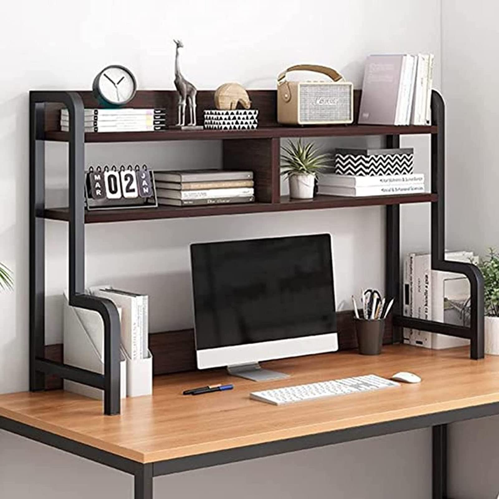 Desktop Bookshelf Hutch With Pegboard – 2-Tier Metal Desk Organizer For Office, Dorm, Or Home (75cm Width, Black)