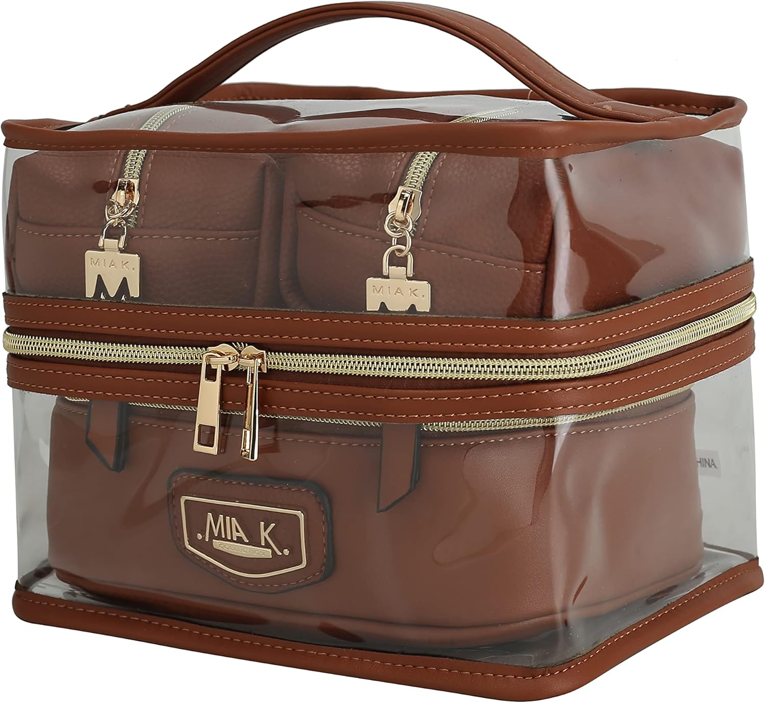 MKF Collection 4PCS Stylish Cosmetic Bag Portable Makeup Travel Organizer Case Cognac Brown by Mia k