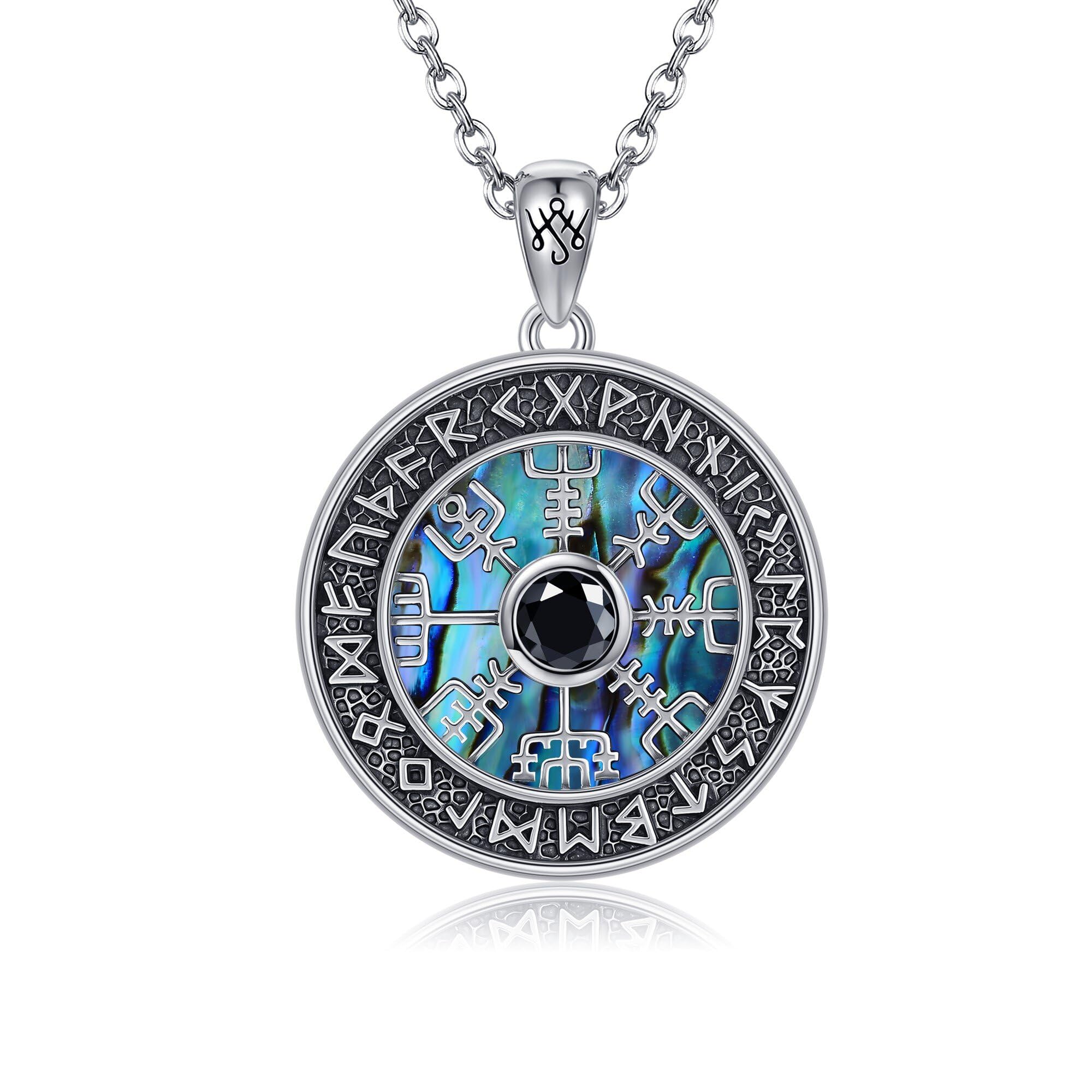 JERWLI Wikinger-Kompass-Halskette aus 925 Sterling Silber, Runen Vegvisir-Anhänger-Halskette, Schmuckgeschenk zum Muttertag für Frauen und Mütter.