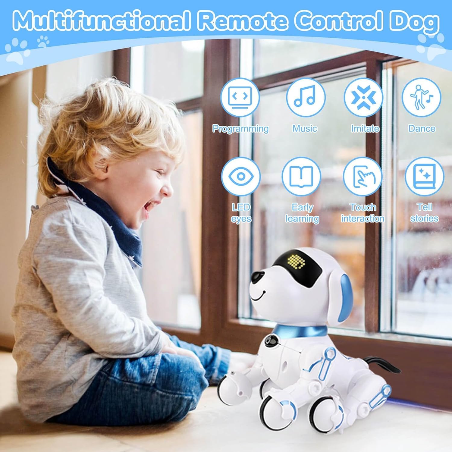 Tonyra Remote Control Robot Dog Toy, Interactive RC Dog Robot Toys for Kids, Programmable Smart and Dancing Robot Toy, Imitates Animals Mini Pet Dog Robot with Sound and LED Eyes