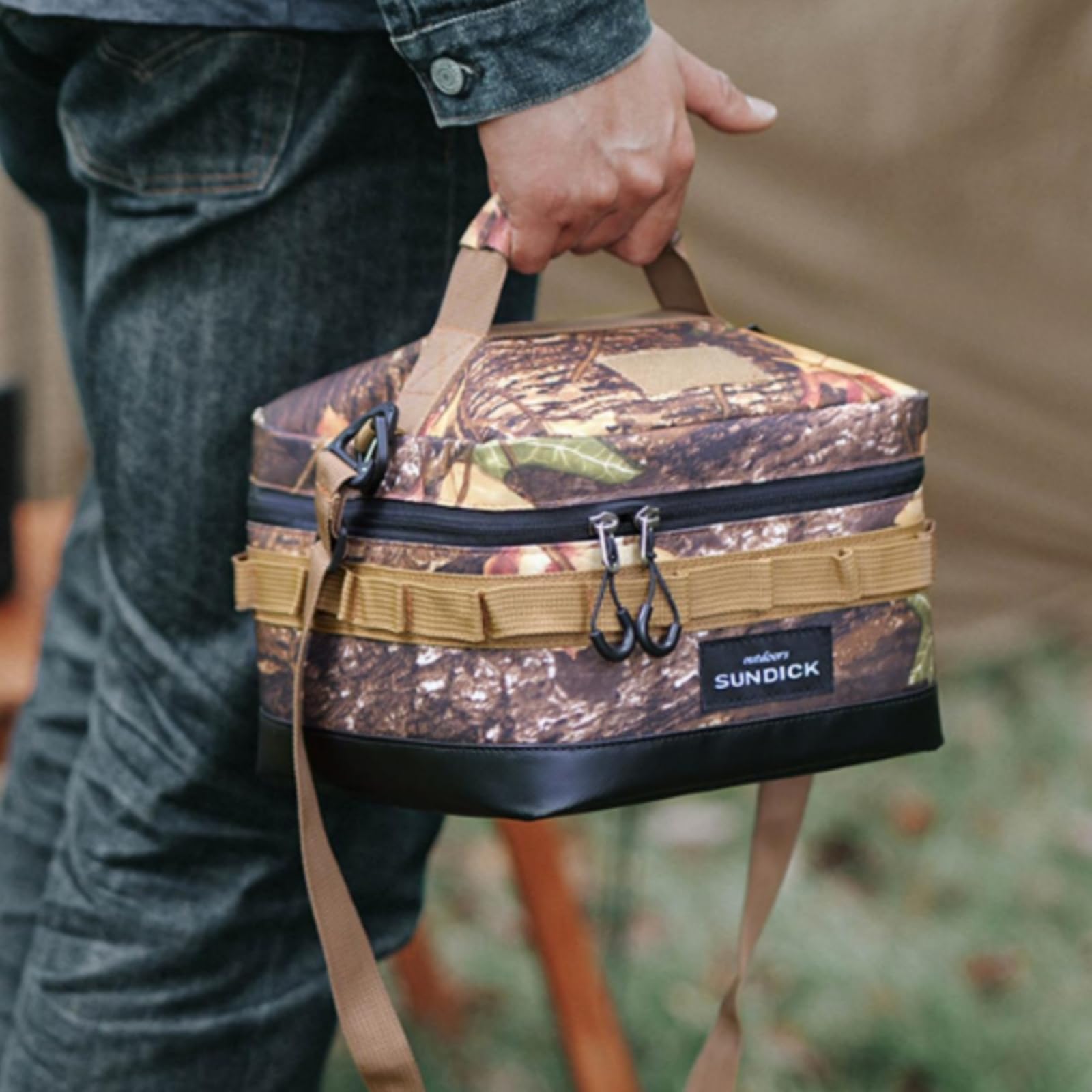 Outdoor Kühltasche Isoliertasche Picknicktasche Lunchbag mit 900D Gewebe Und PET Isolierung Faltbar mit Reißverschluss 8 L Volumen Gepolsterter Griff, Ahorn-Tanz