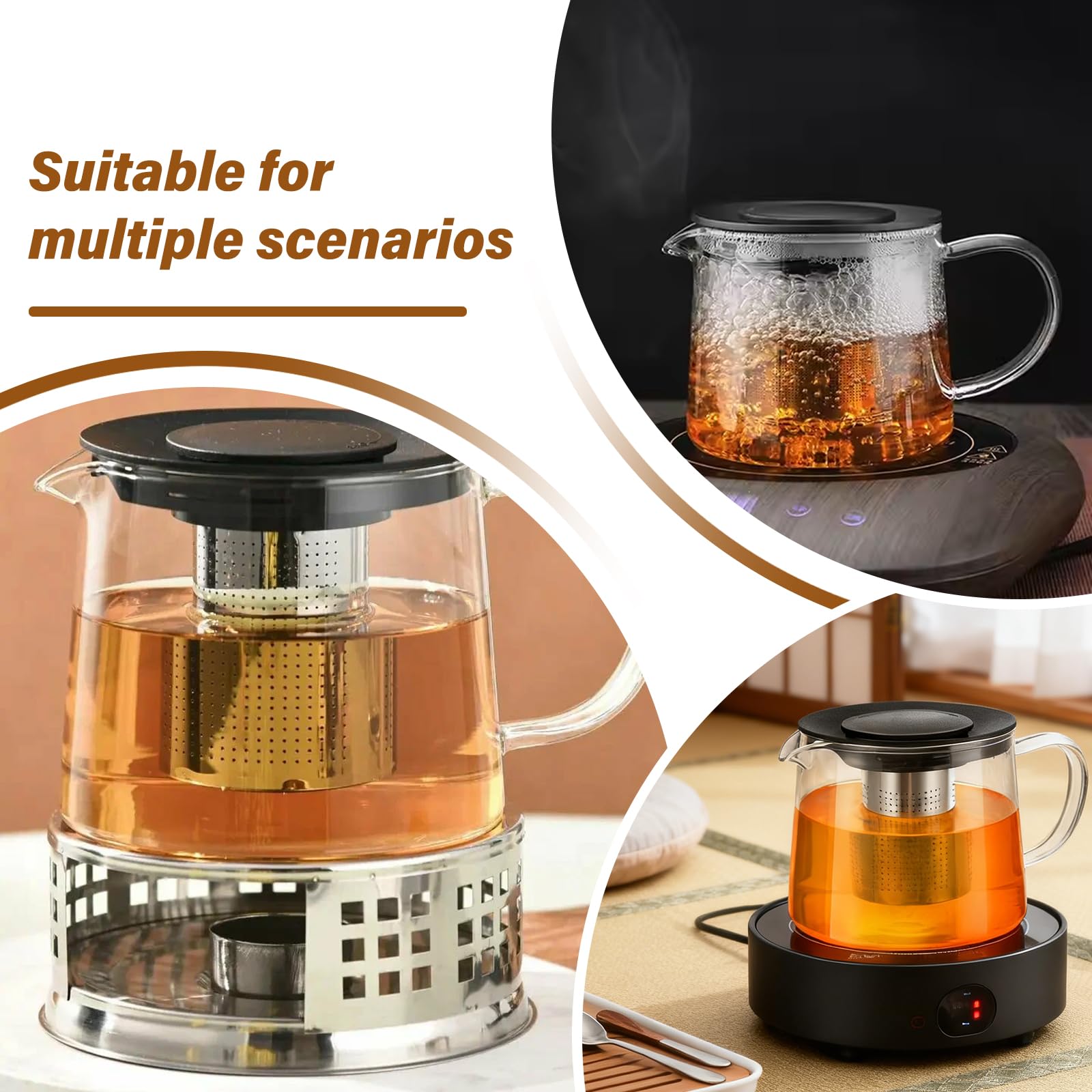 Teiera in vetro borosilicato resistente al calore, 1,5 l, teiera in vetro con colino da tè e coperchio, in vetro borosilicato per tè sfuso, tè alla frutta e tisane