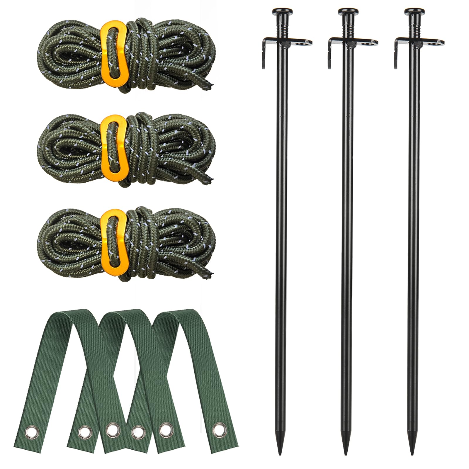 Photo 1 of Tree Stake Kit, Fetanten 15.8 Inch Heavy Duty Steel Tree Stakes and Supports Kit for Leaning Trees Against Strong Wind, with 3 Pieces Tree Straps and Rope (13.12 Feet) Perfect Tree Straightening Treestakes-15.8in-3pcs Black