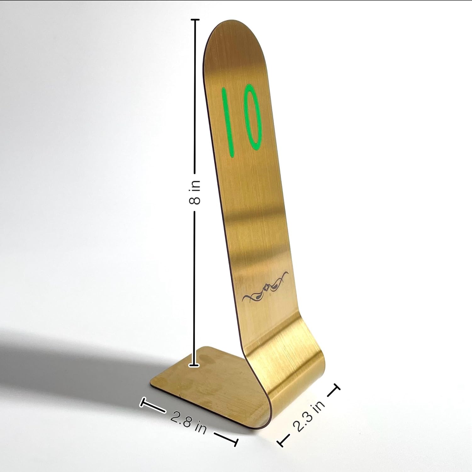 SIWOT 6/8 Inches Height Stainless Steel Place Cards 10pcs/Set Double Sided Stackable Seat Card Vertical Table Numbers Metal Place Card Holders (8in Golden Green & Black, 1-10)