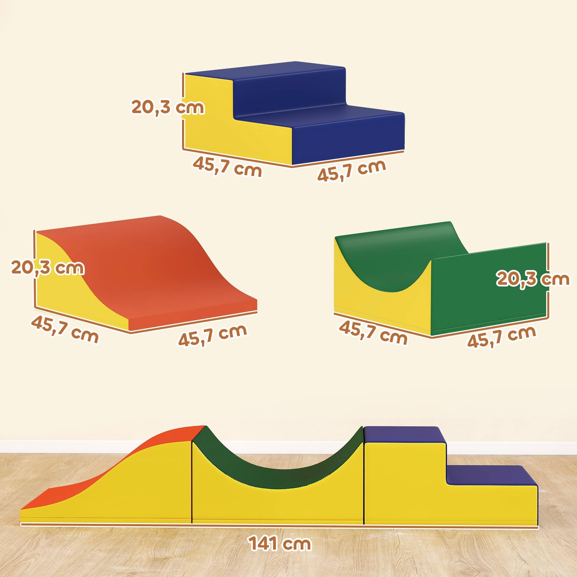 AIYAPLAY Schaumstoff Bausteine Kinder 3 Stück Klettern Softbausteine Bausteinset Großbausteine Baby Riesenbausteine Bauklötze Kunstleder Gelb